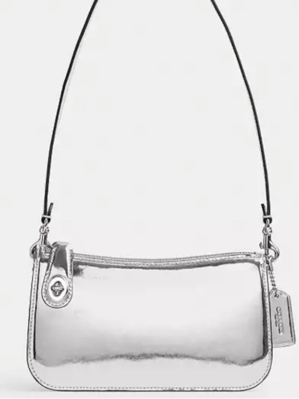 🩶Coach Penn Patent Leather Mirror Silver Shoulder Bag CM537 Turnlock zip GUC🩶